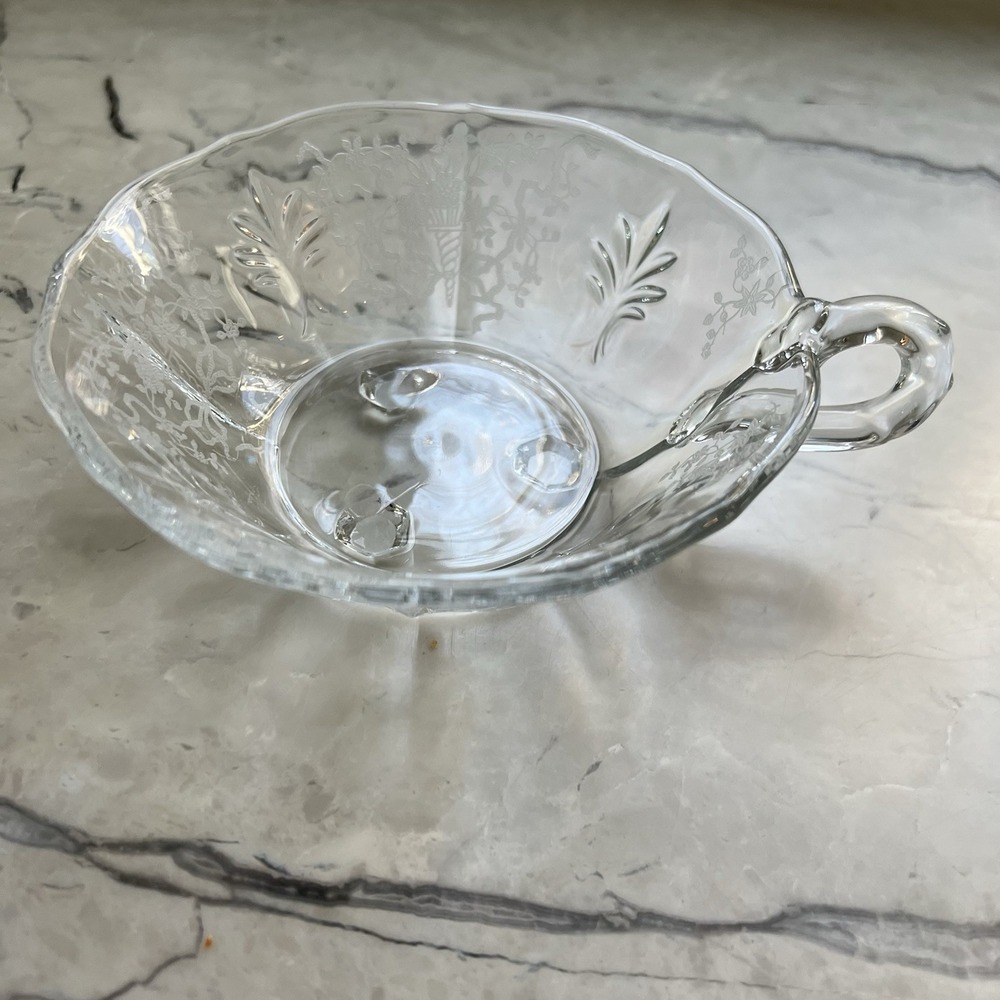 FOSTORIA Crystal #325 BAROQUE "CORSAGE" CLEAR FLORAL Handled 6" NAPPY - Picture 2 of 9